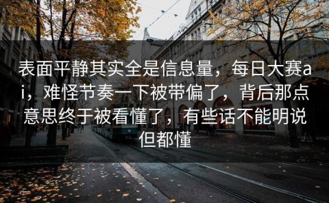 表面平静其实全是信息量，每日大赛ai，难怪节奏一下被带偏了，背后那点意思终于被看懂了，有些话不能明说但都懂