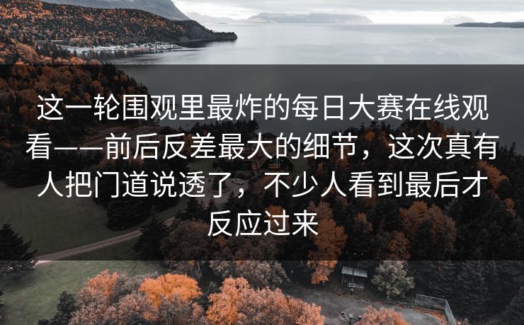 这一轮围观里最炸的每日大赛在线观看——前后反差最大的细节，这次真有人把门道说透了，不少人看到最后才反应过来